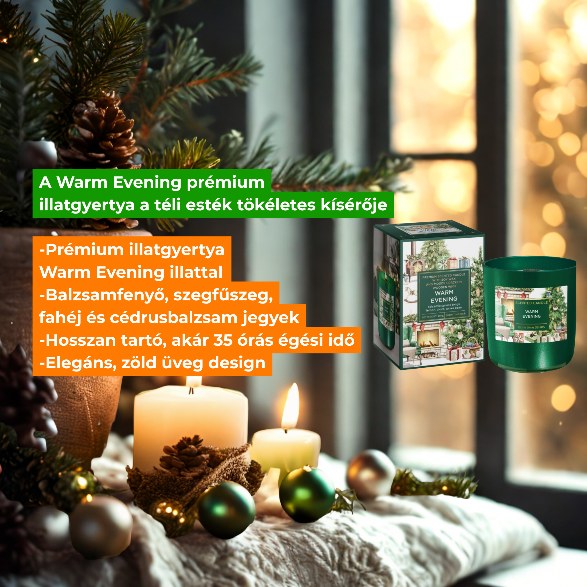 Scented glass Premium, soy wax Warm Evening 150 g