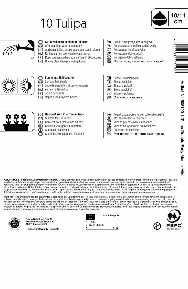 Virághagyma Tulipán teltvirágú Murillo Mix 10 db Kiepenkerl