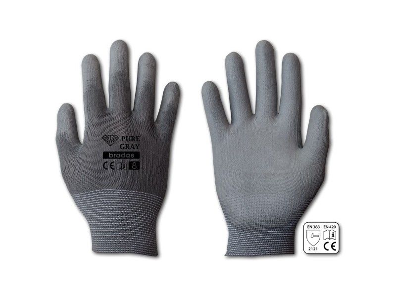 Gardening gloves pure gray polyurethane size 9