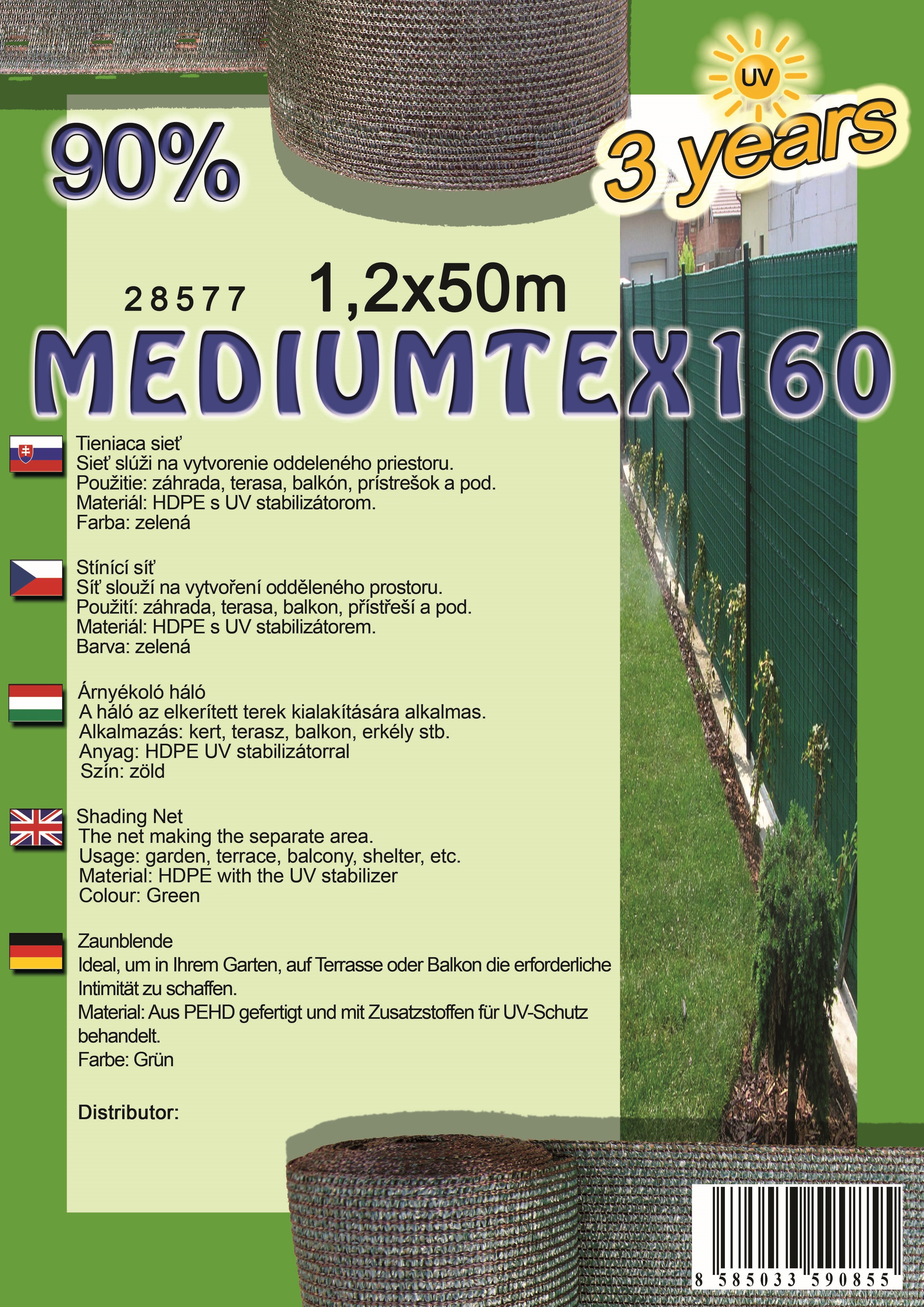 Kerítésháló MEDIUMTEX160 1,2X50 m zöld 90%
