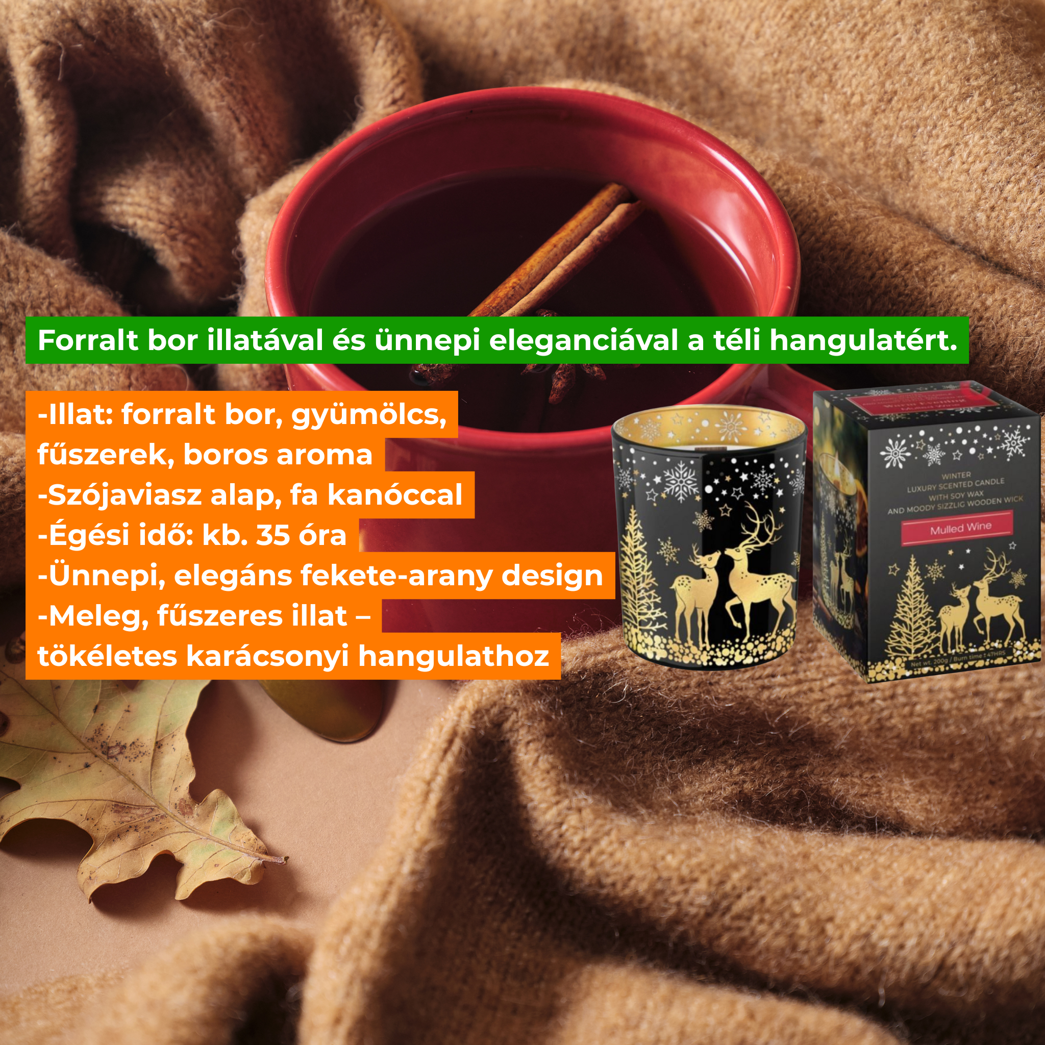 Scented candle-Premium, soy wax Warm Evening Muled Wine 200 g