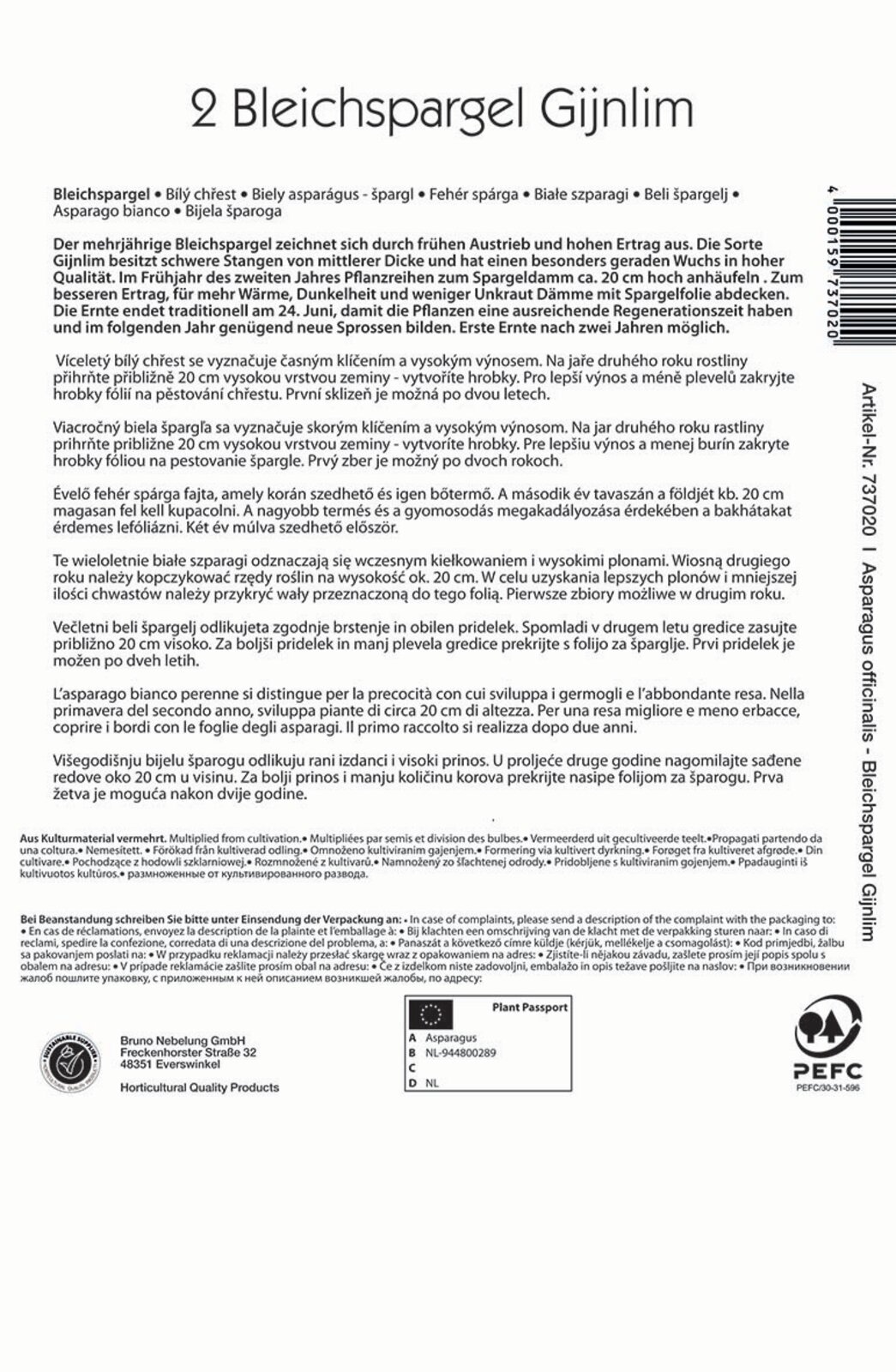 White asparagus Gijnlim Kiepenkerl 2 plants