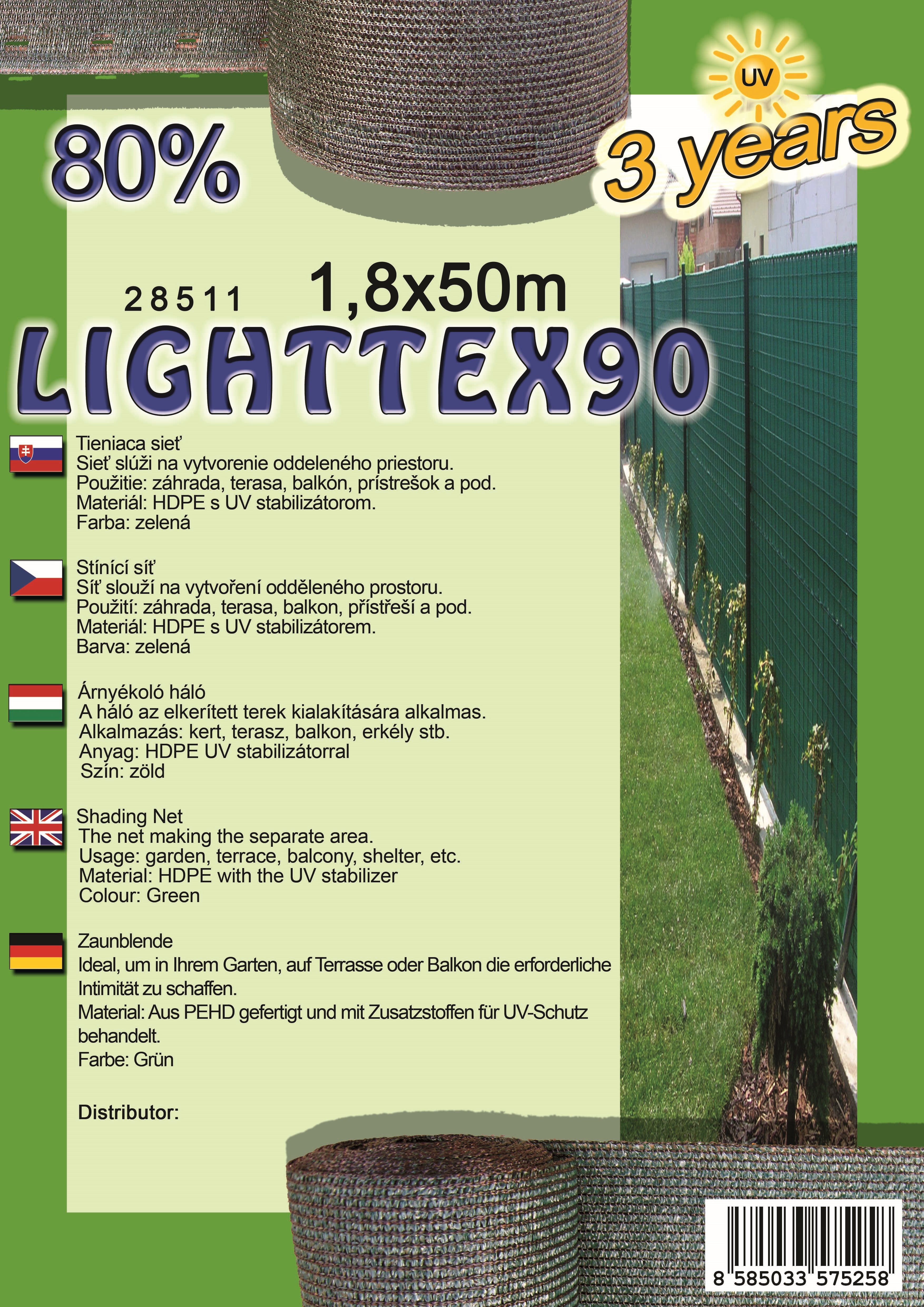Kerítésháló LIGHTTEX90 1,8X50 m zöld 80%