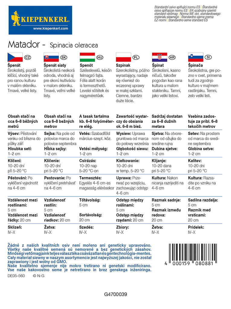 Spinach Matador Kiepenkerl for 6-8 fm