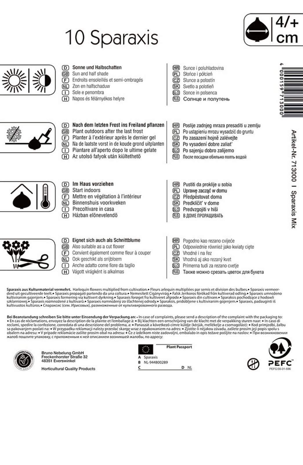 Virághagyma Sparaxis (Cigányvirág) tricolorszínkeverék Kiepenkerl 10 db