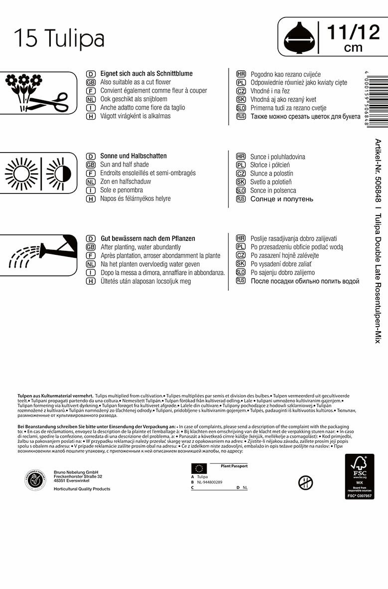 Virághagyma Tulipán Teltvirágú Mega Pack Rosentulpen-Mix 15 db Kiepenkerl
