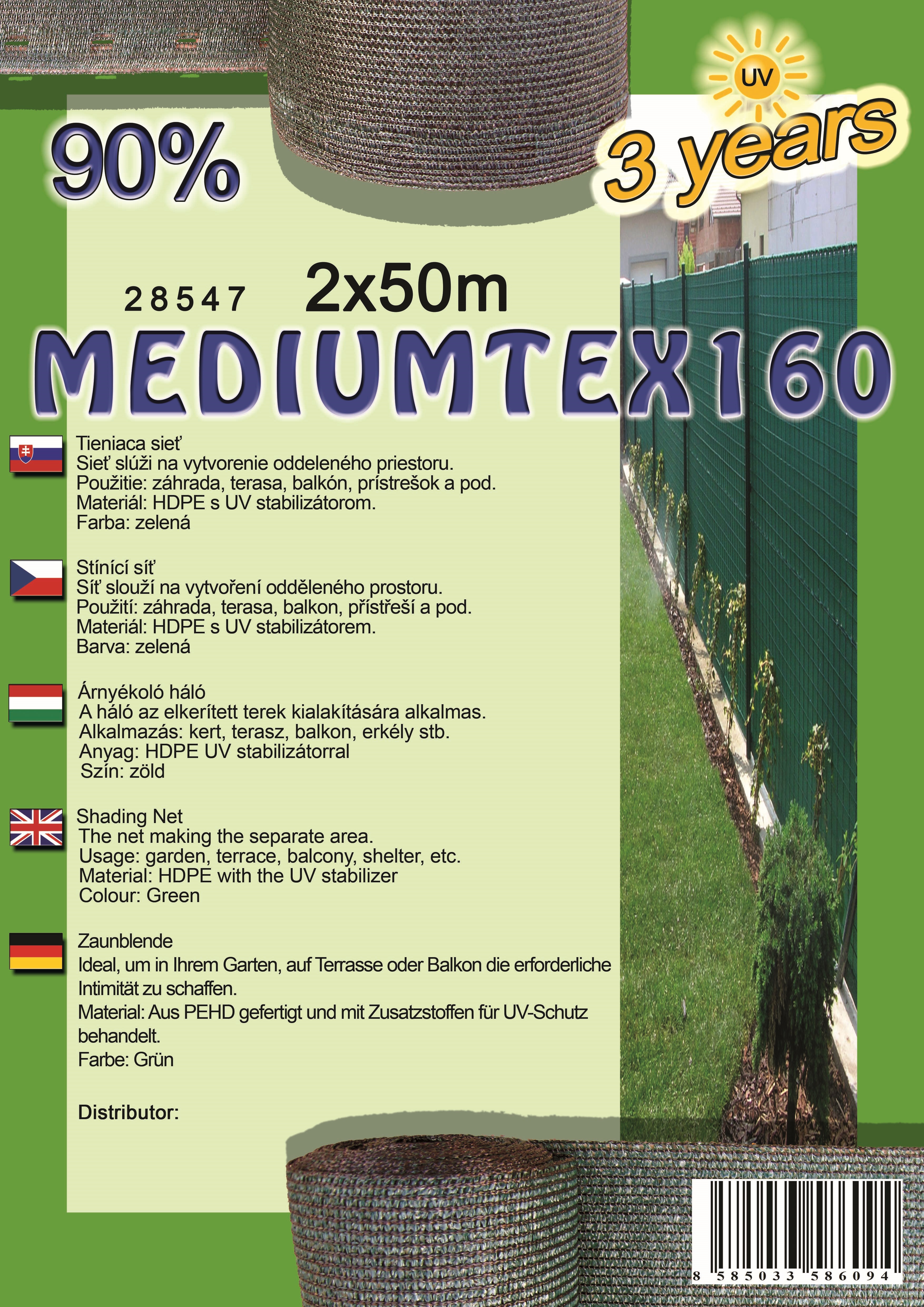 Kerítésháló MEDIUMTEX160 2X50 m zöld 90%