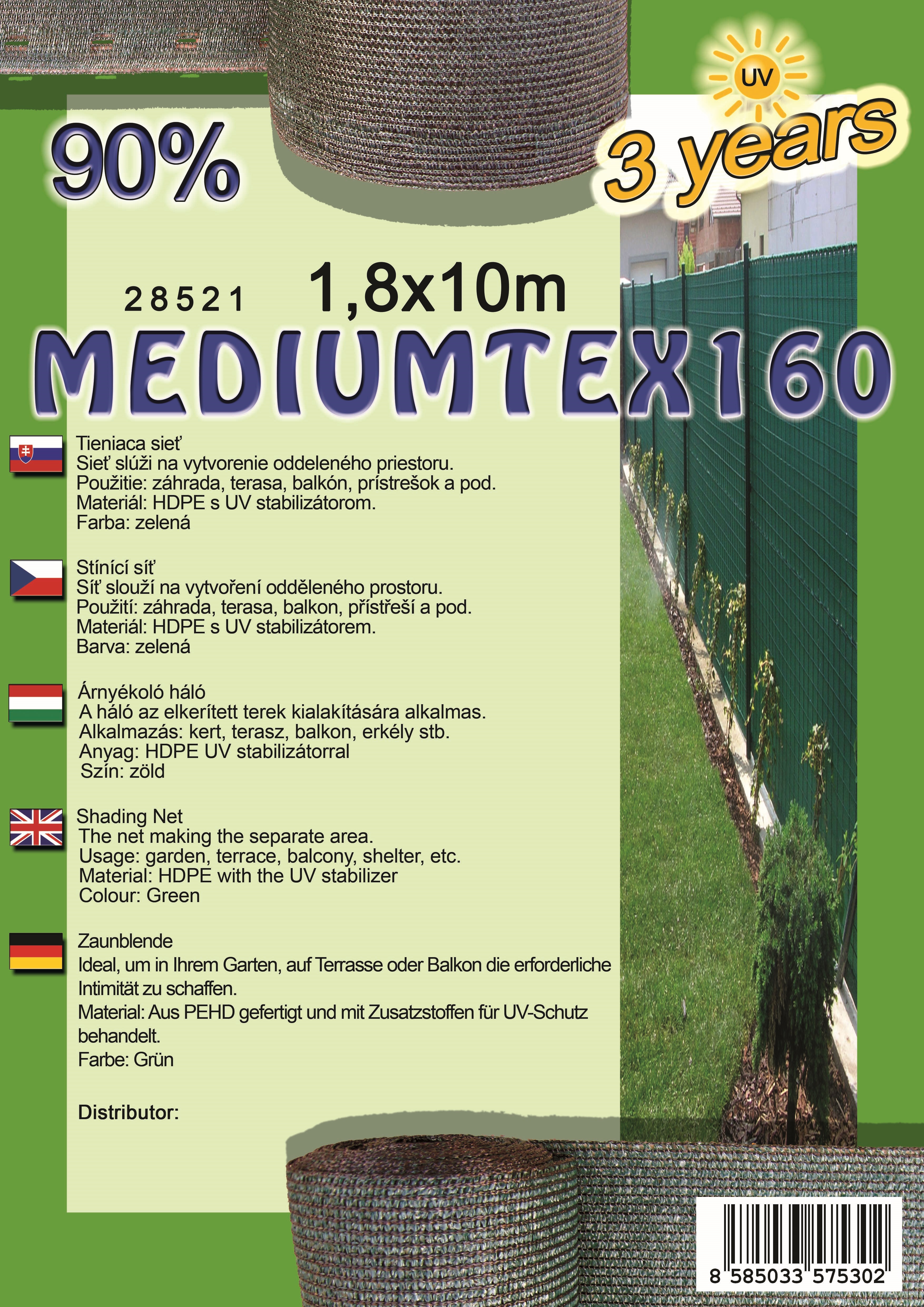 Kerítésháló MEDIUMTEX160 1,8X10 m zöld 90%