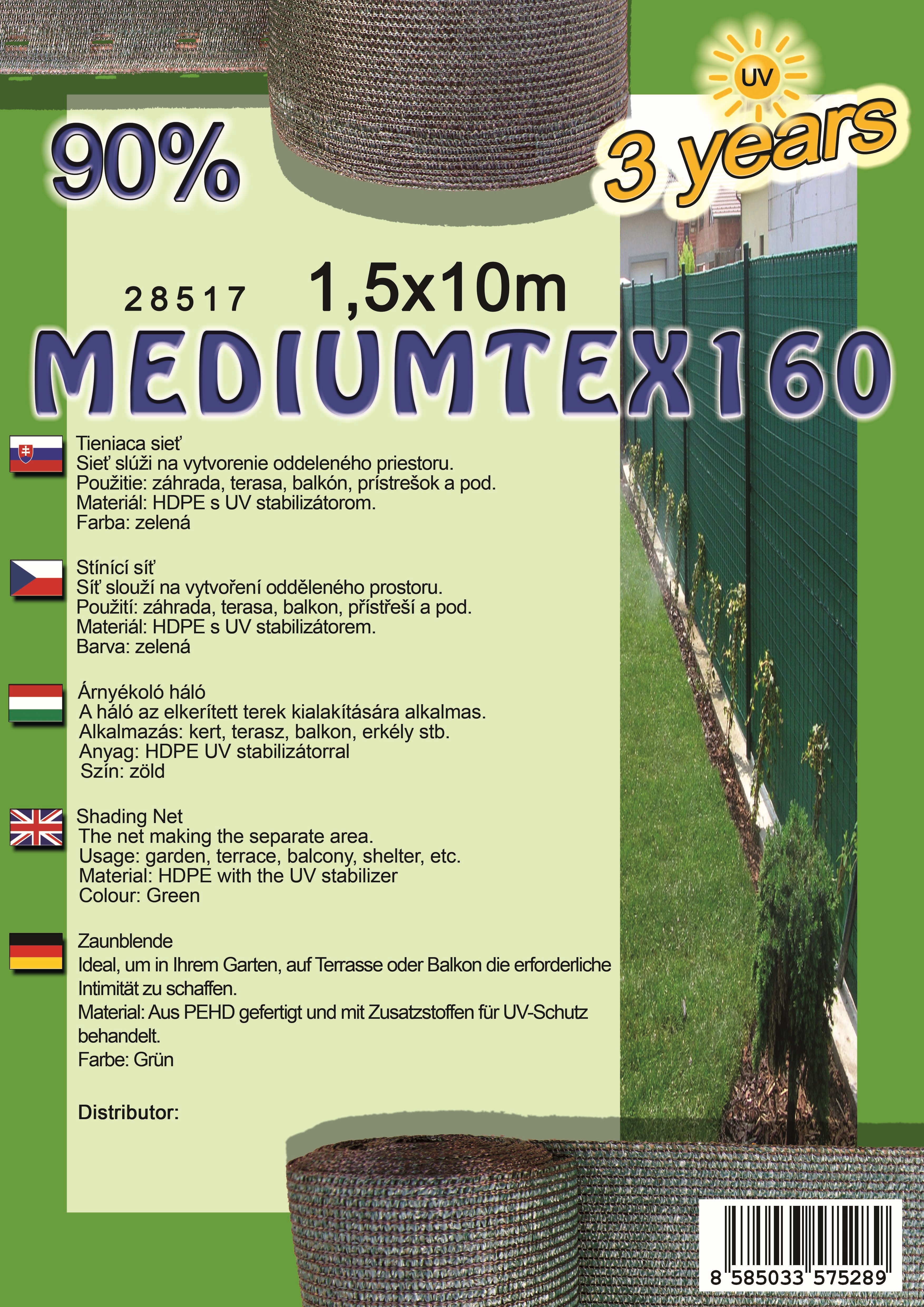 Kerítésháló MEDIUMTEX160 1,5X10 m zöld 90%