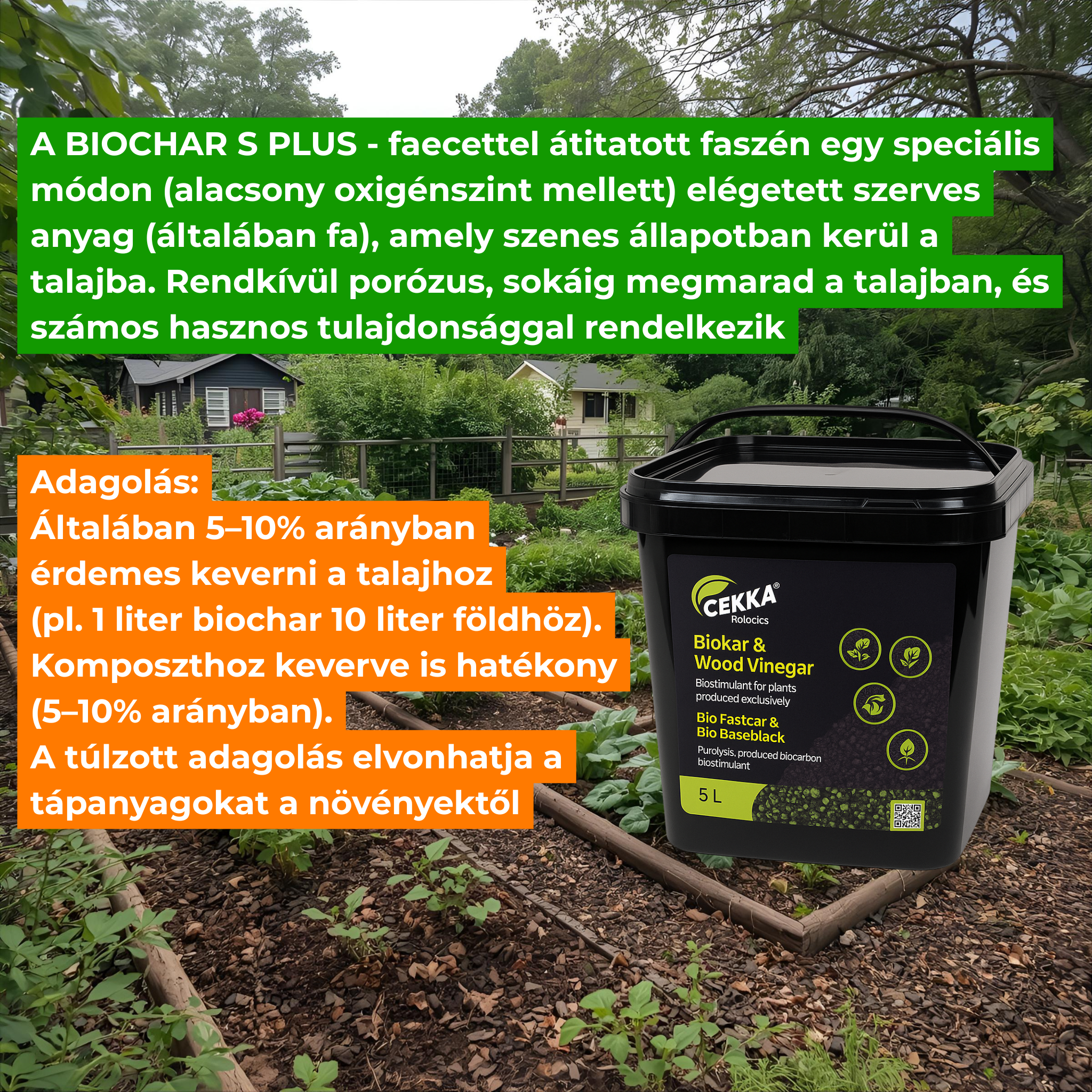 BIOCHAR S PLUS - faecettel átitatott faszén 5 l