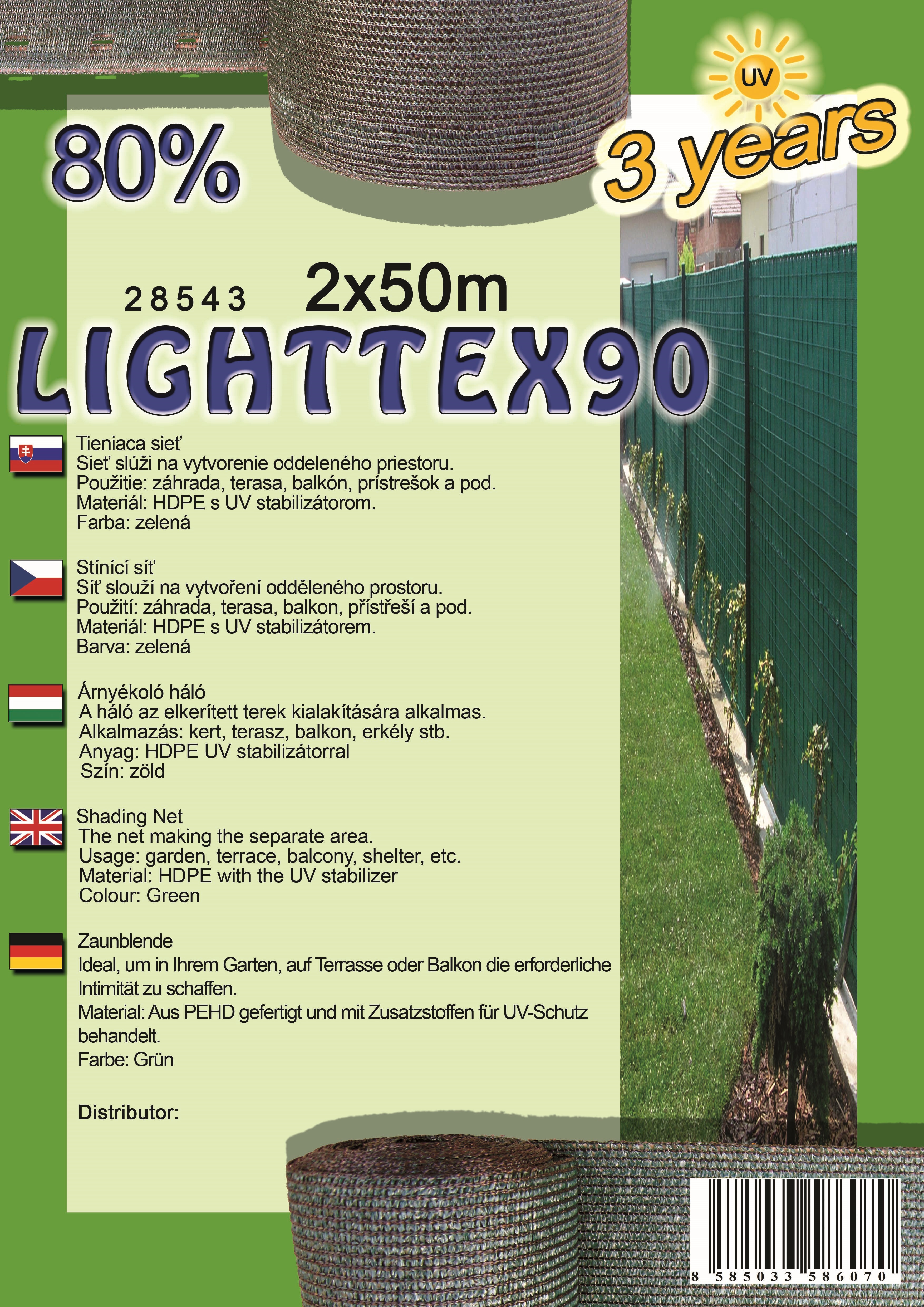 Kerítésháló LIGHTTEX90 2X50 m zöld 80%