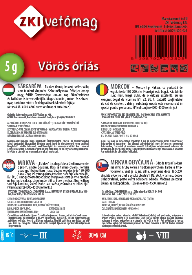 Sárgarépa Vörös óriás 5g ZKI