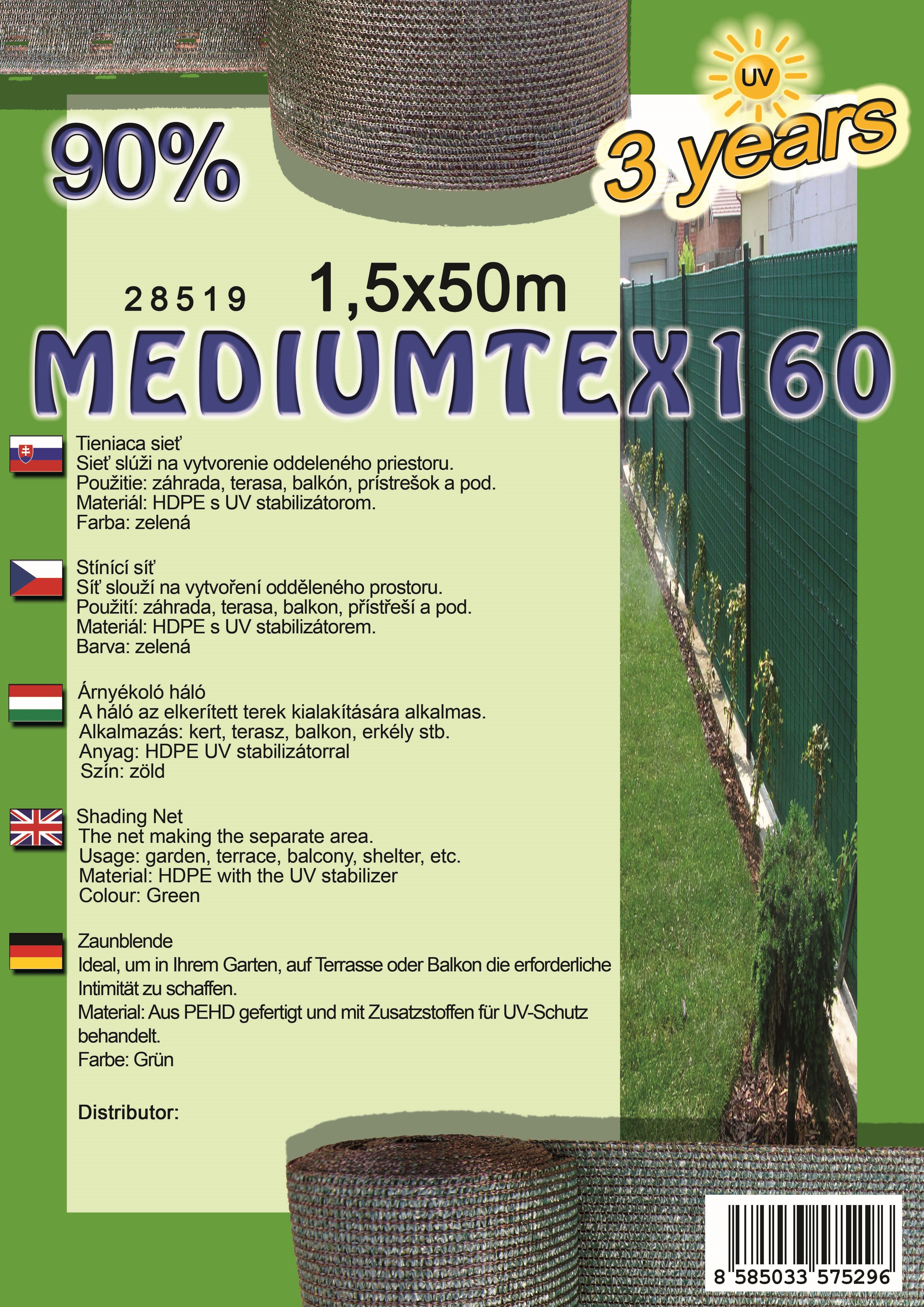 Kerítésháló MEDIUMTEX160 1,5X50 m zöld 90%