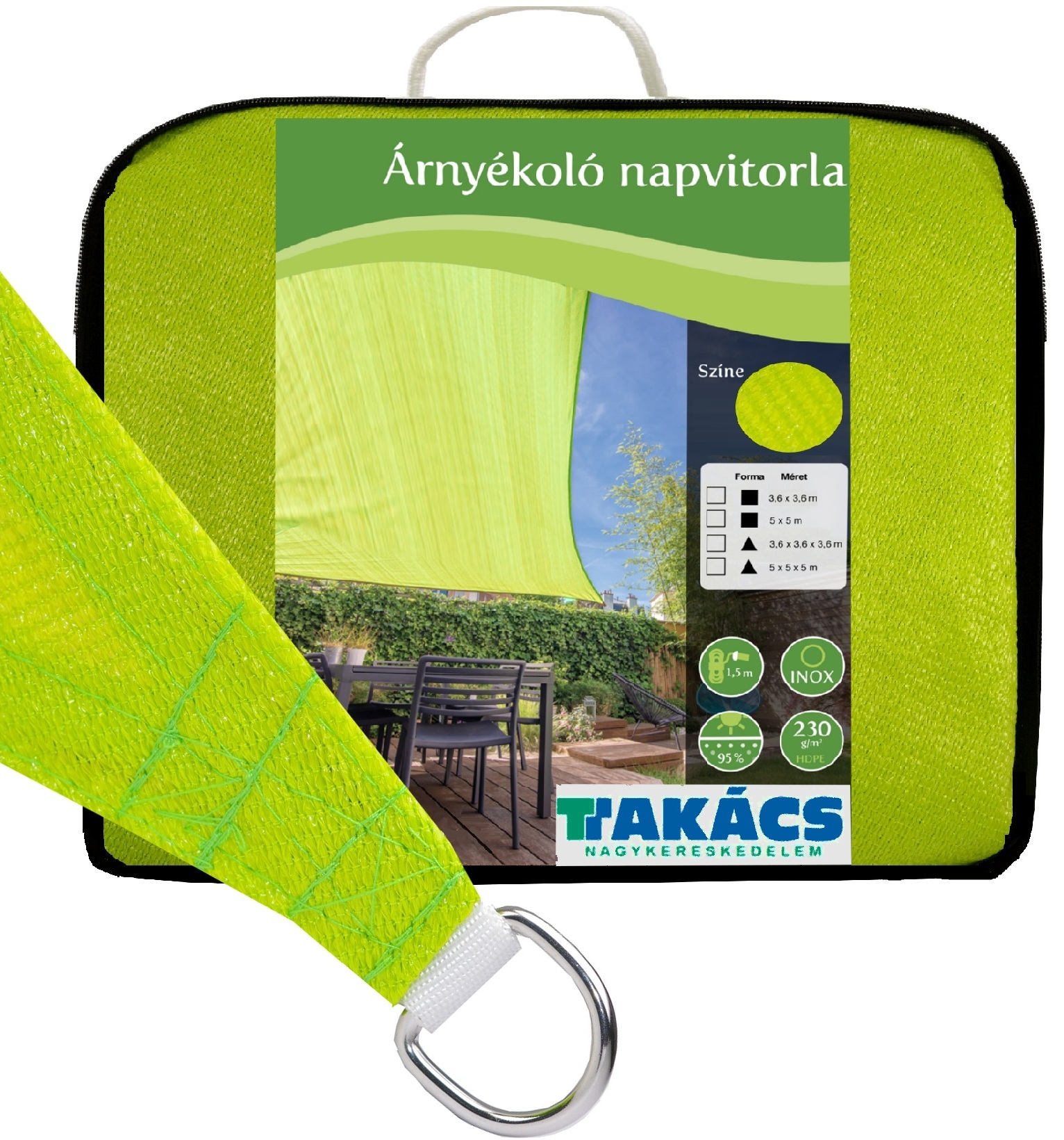 Sun sail green 5x5 m 230g/m2