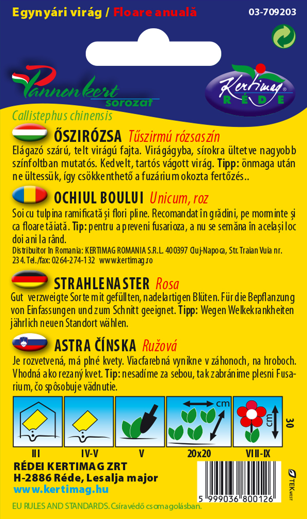 Őszirózsa Tűszirmú rózsaszín 1g