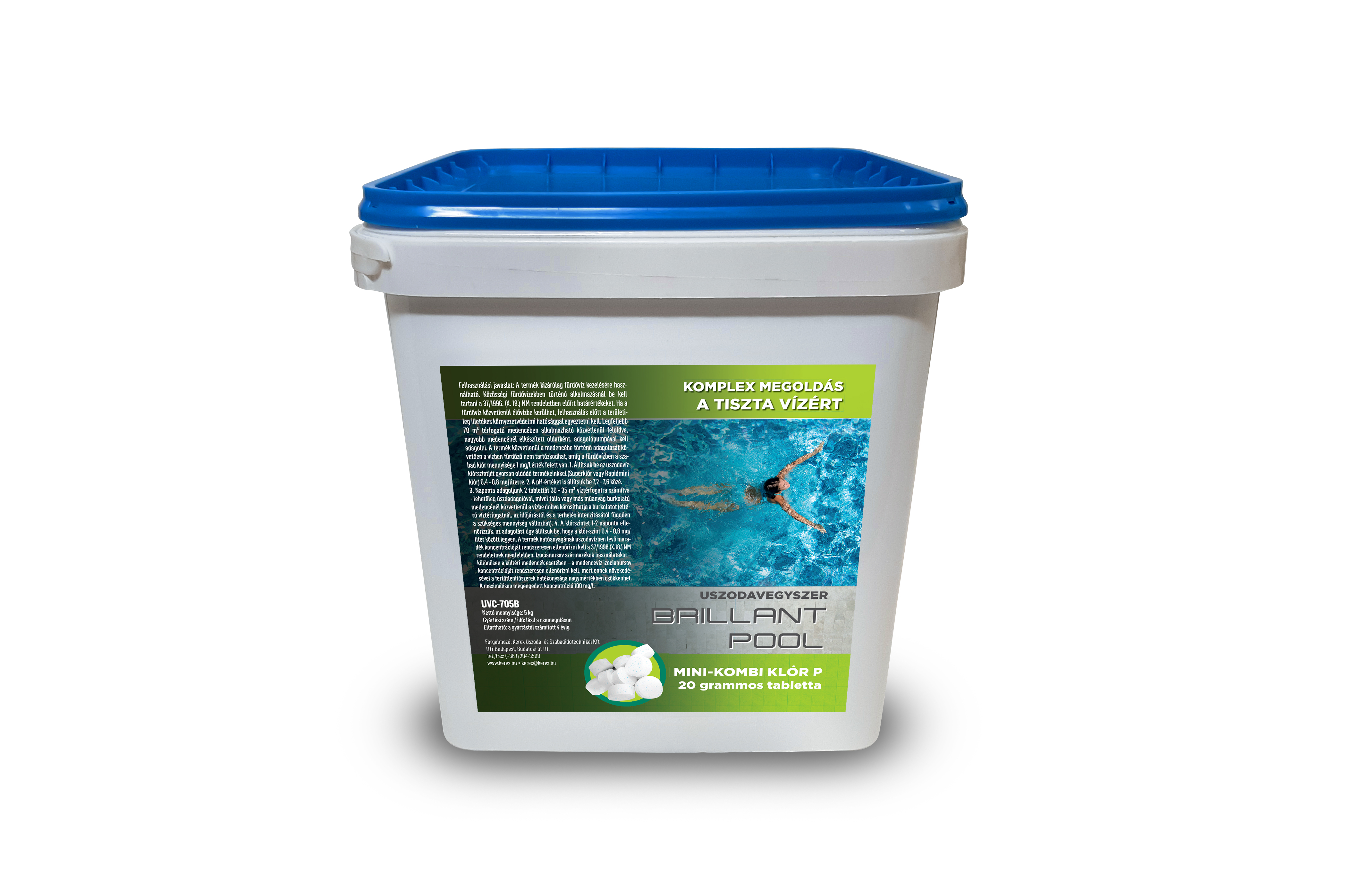 Brillant Pool Mini-kombi klór P-lassan oldódó klórtabletta, algaölő, pelyhesítő 20g/db 5 kg