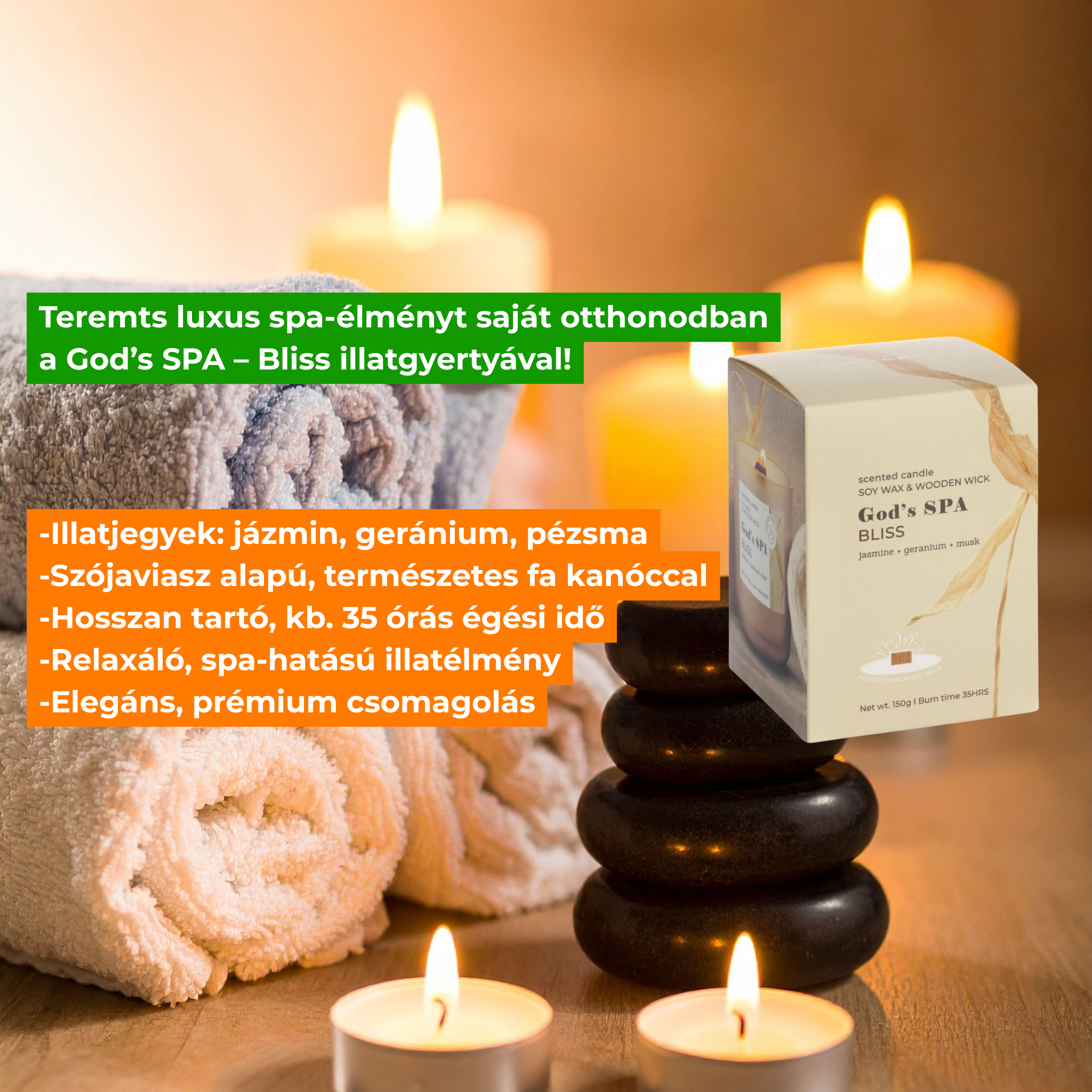 Illatpohár-Prémium, szójaviaszból God's SPA Bliss 150 g