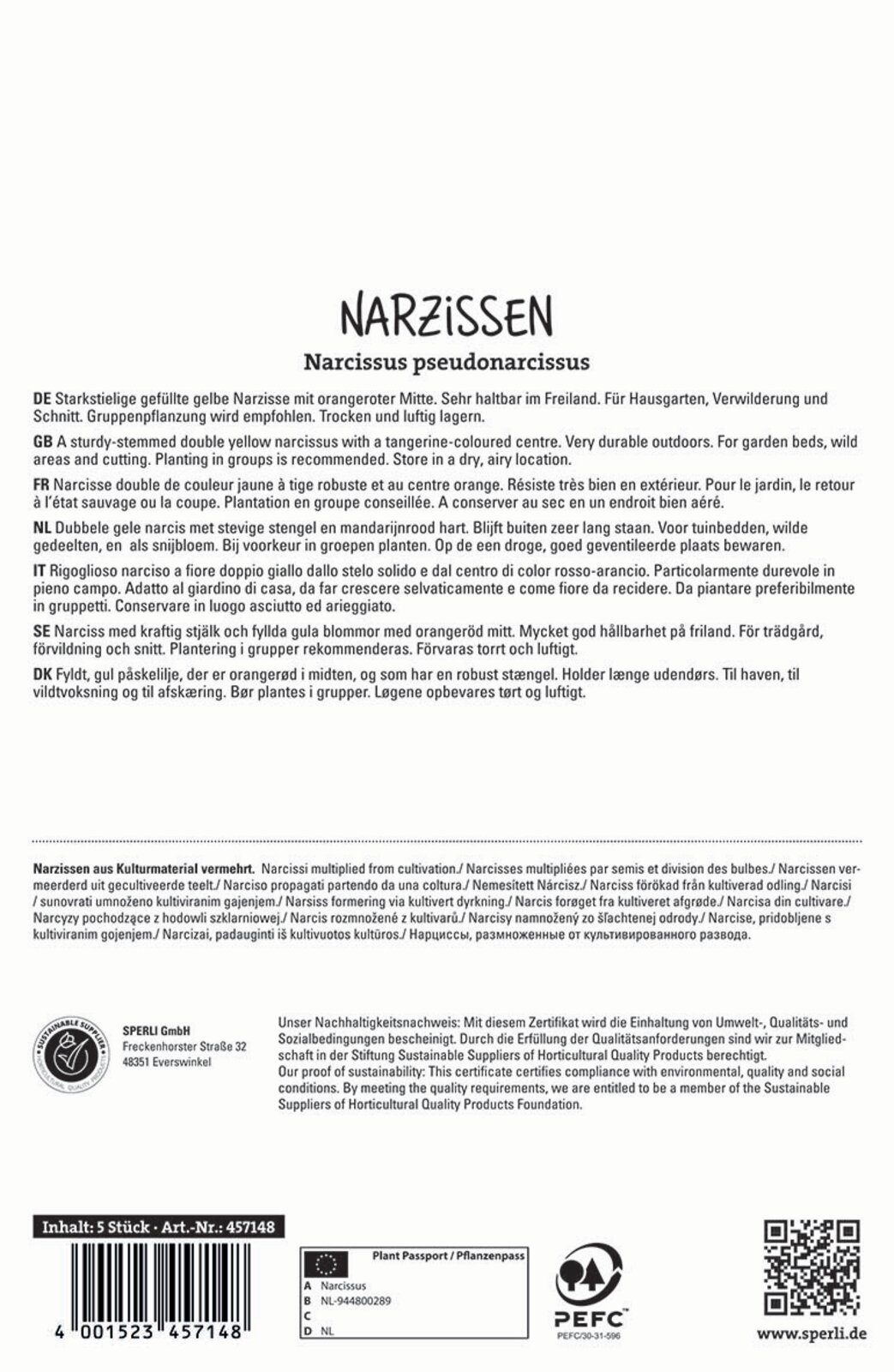 Bulb Daffodil Tahiti 5 bulbs Sperli