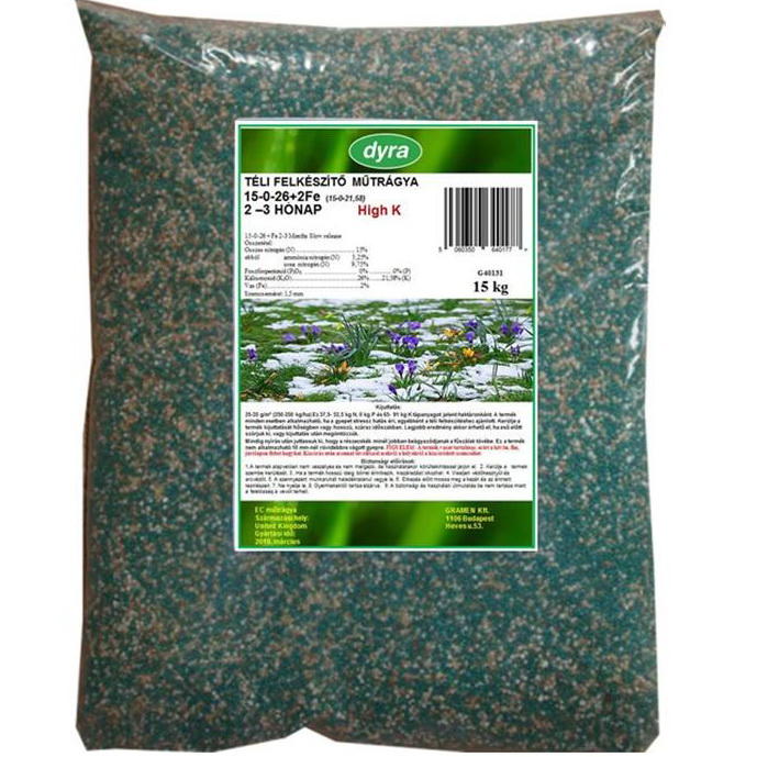 Dyra Winter-prepared lawn manure (15-0-26+2Fe) 2-3 months 15 kg